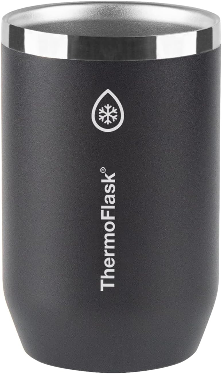 image:imageThermoFlask 12 oz Slim Can Cooler 2in1 Insulated Cup Durable Stainless Steel with NonSlip Base DishwasherSafe Shocking PinkJet Black