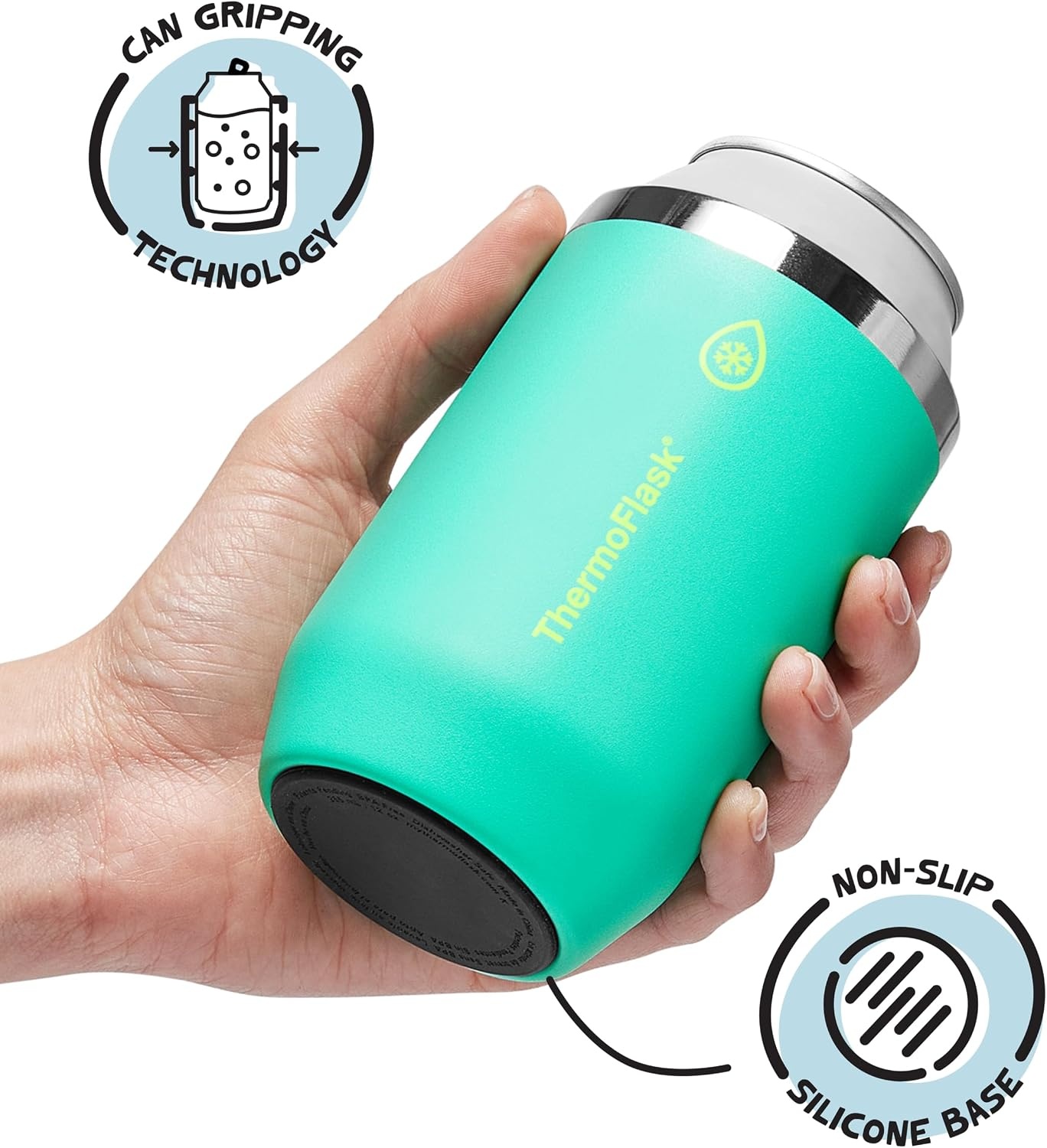 image:imageThermoFlask 12 oz Slim Can Cooler 2in1 Insulated Cup Durable Stainless Steel with NonSlip Base DishwasherSafe Shocking PinkScreamin Green