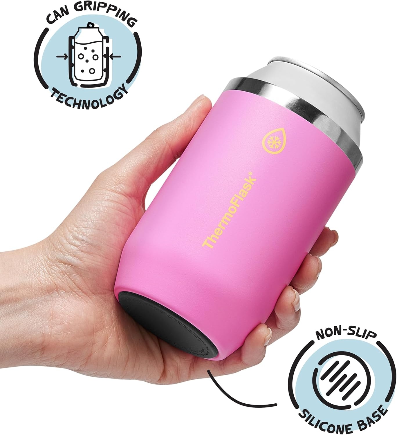 image:imageThermoFlask 12 oz Slim Can Cooler 2in1 Insulated Cup Durable Stainless Steel with NonSlip Base DishwasherSafe Shocking PinkShocking Pink