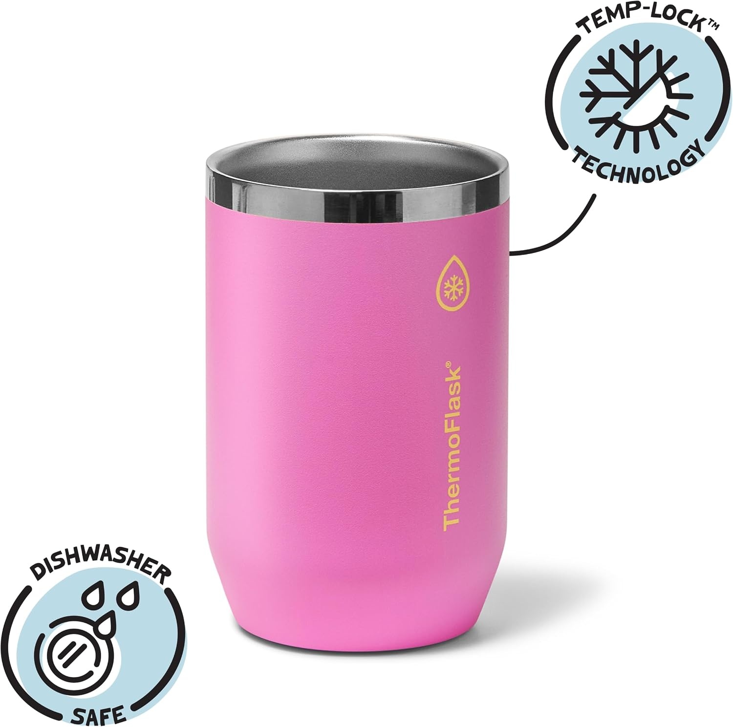 image:imageThermoFlask 12 oz Slim Can Cooler 2in1 Insulated Cup Durable Stainless Steel with NonSlip Base DishwasherSafe Shocking PinkShocking Pink