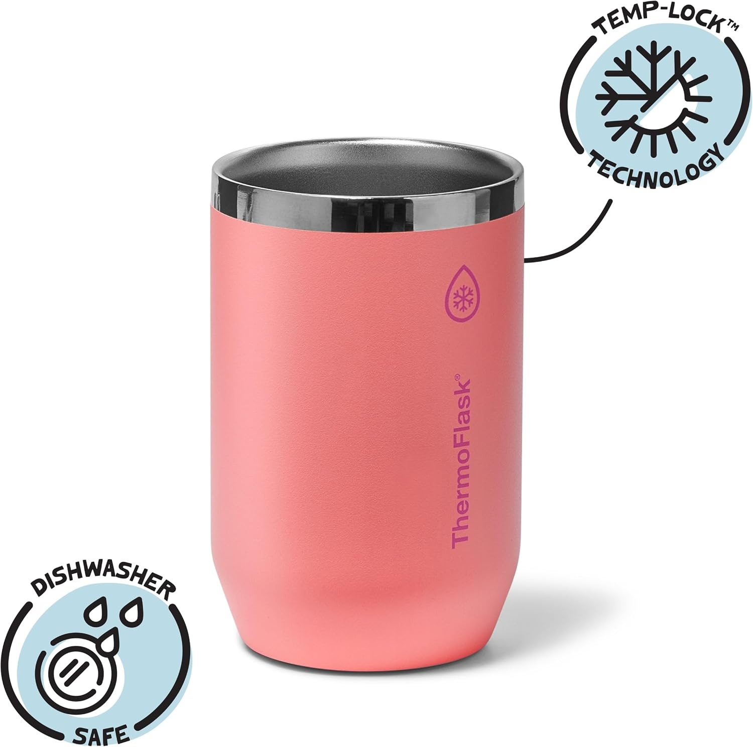 image:imageThermoFlask 12 oz Slim Can Cooler 2in1 Insulated Cup Durable Stainless Steel with NonSlip Base DishwasherSafe Shocking PinkSunkissed Coral