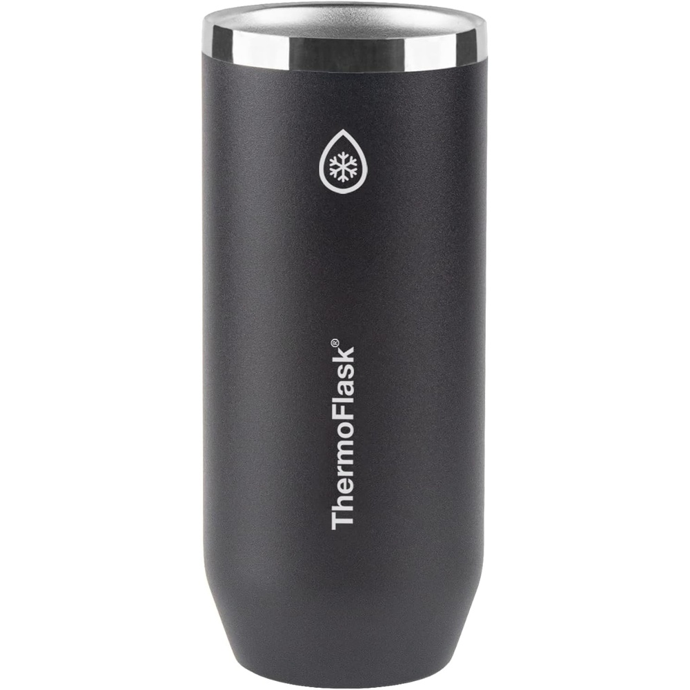 image:imageThermoFlask 12 oz Slim Can Cooler  2in1 Insulated Cup  Durable Stainless Steel with NonSlip Base  DishwasherSafe  Shocking PinkJet Black