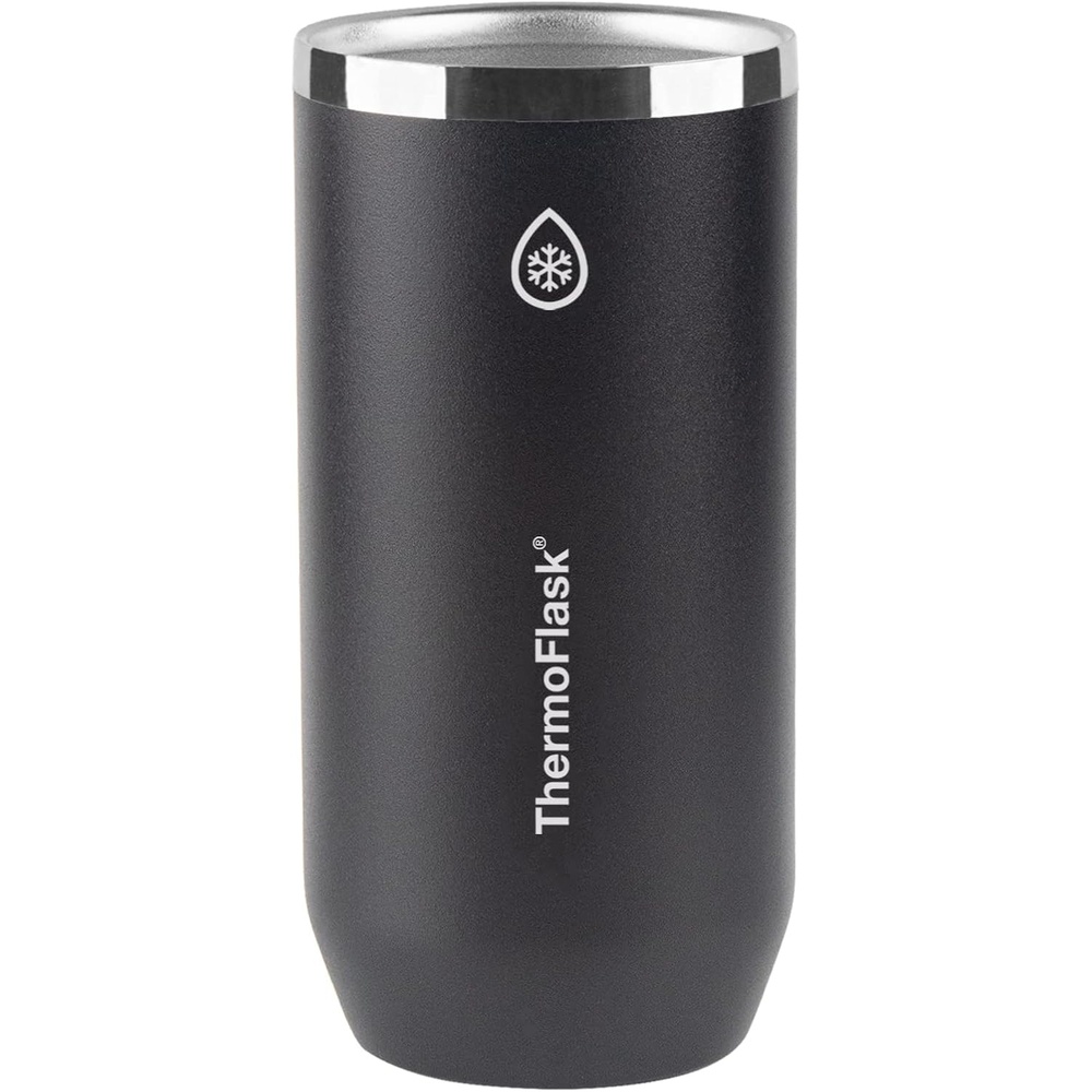 image:imageThermoFlask 16 oz Tall Can Cooler  2in1 Insulated Cup  Durable Stainless Steel with NonSlip Base  DishwasherSafe  Vivid BlueJet Black