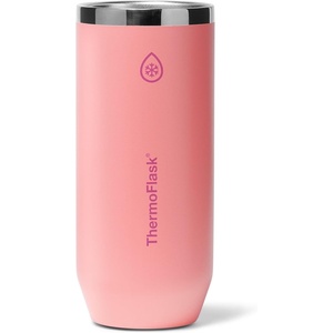 ThermoFlask 12 oz Slim Can Cooler – 2-in-1 Insulated Cup – Durable, Stainless Steel with Non-Slip Base – Dishwasher-Safe – Shocking Pink(Sunkissed Coral)